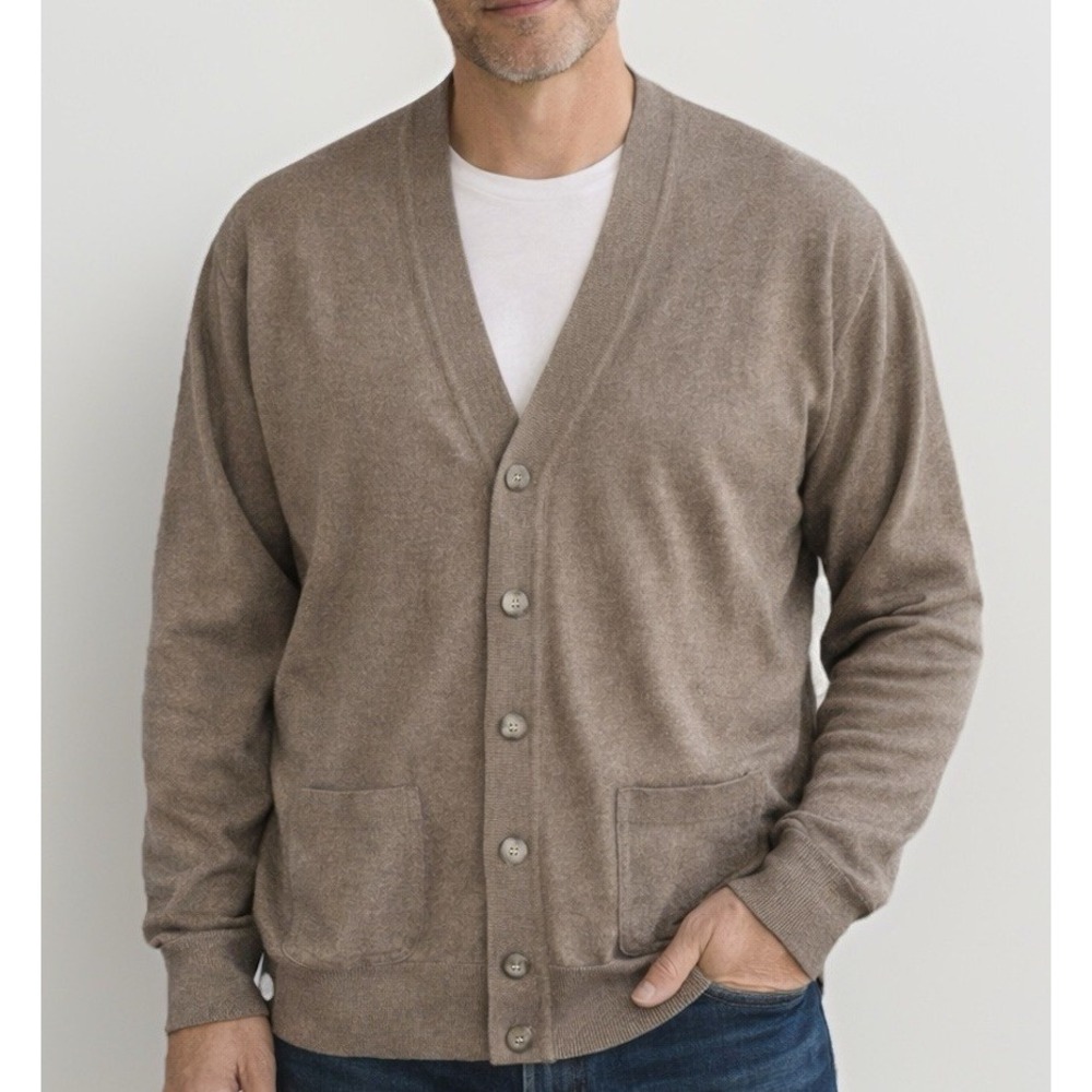 VTG Precious Wool 2 Cardigan Sweater Men L Brown Grandpa Heritage Light Academia